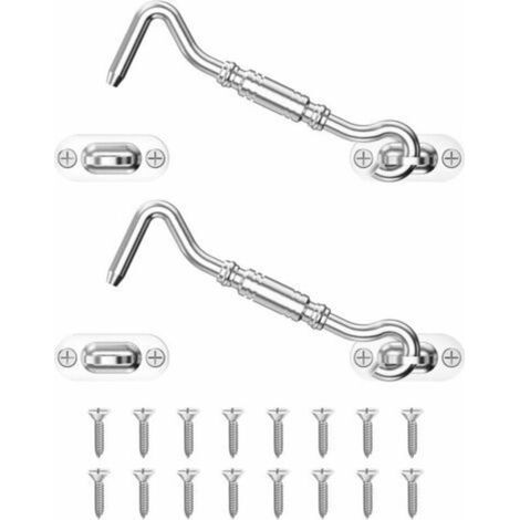 Cabin Hook, 4 Inch Stainless Steel Sliding Barn Door Latch, Hook and Eye Latch for Privacy Door, Thick Door Latch, Window Hook and Eye Latch (2, Silver) (1/5)
