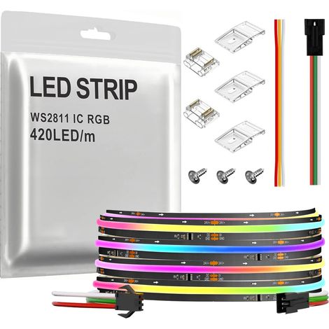 SPI COB RGB IC Ruban LED FOB WS2811 Lumière uniforme 24 V 3 m 1260 LED PCB Noir Ruban LED Dimmable pour Chambre à Coucher Fête Intérieur (1/5)