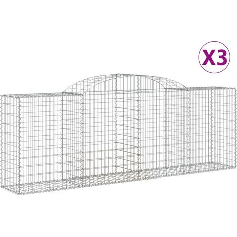 Paniers à gabions arqués 3 pcs  Mur en gabion 300x50x100/120 cm fer galvanisé