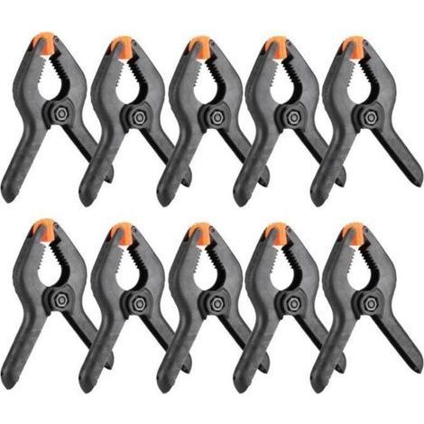 Pince à ressort en plastique VINGVO - 10 pièces 3 pouces A Type noir - Multifonctionnel pour le travail du bois (1/4)
