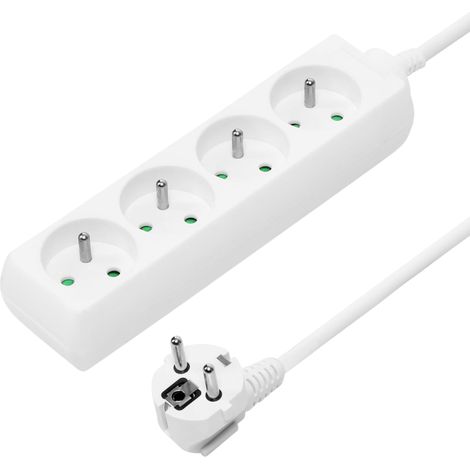 Multiprise 5m, 4 Prises, Rallonge 230V, 4 Prises Françaises Tournées à 45°, avec Sécurité Enfant, Couleur Blanc (1/5)