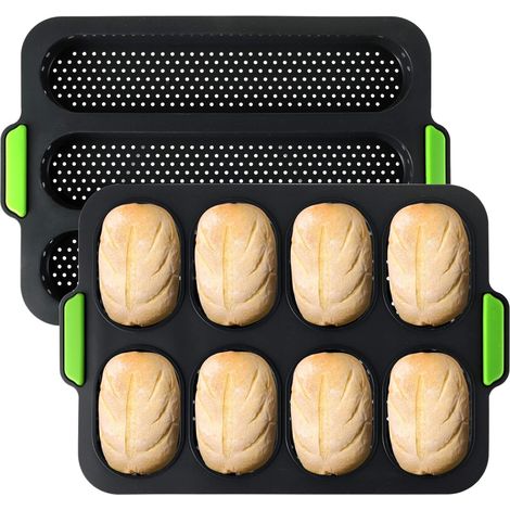 Moule A Baguette En Silicone - 2 Pièces - Antiadhésif - Percé - Pour Four - 12,2 X 9,2 Pouces - 2 Formats 3 Vagues Et 8 Gouttières - 1 Set (1/5)