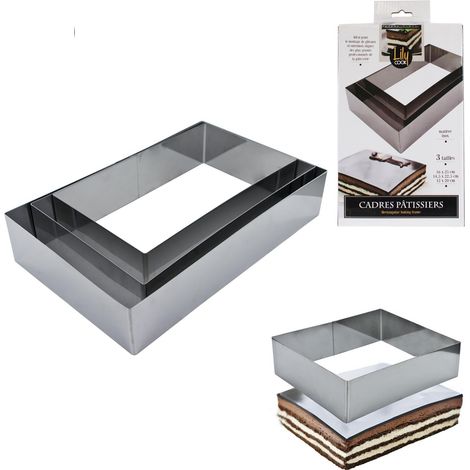 Ac-Deco – Lot de 3 cadres pâtisserie 25cm – Métal et acier inoxydable – Finition soignée pour gâteaux et entremets