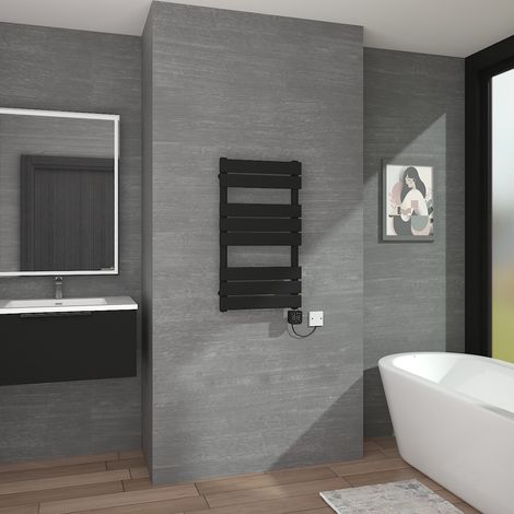 Black Flat Thermostatic Electric Towel Rail WIFI Timer 800x450mm (1/5)