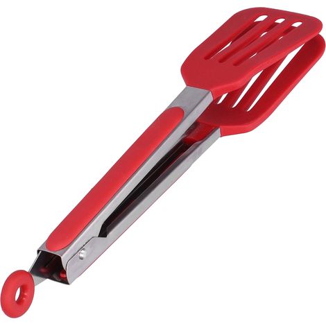 Pince à steak en inox et silicone, pliable, pour barbecue et cuisine, lot de 9, rouge, idéale grillades et cuisson. (1/5)