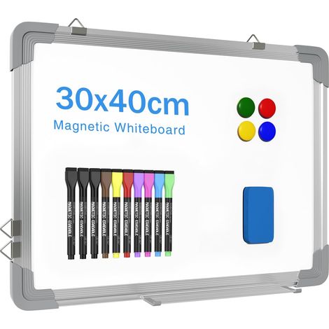Tableau blanc magnétique mural, 30 x 40 cm, double face A3, petit tableau blanc magnétique effaçable, idéal pour les plans, listes, mémos, pour la cuisine, l'école, la maison et Bureau (1/5)