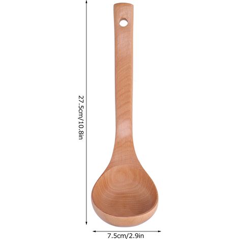 Cuillère à soupe en bois avec trou de suspension, long manche, légère, 27,5 x 7,5 cm / 10,8 x 2,9 pouces (1/5)