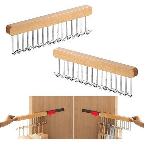 2 cintres coulissants escamotables pour placards - 8 boucles pour ceintures, cravates, gilets, foulards et bijoux - Extension de rail latérale gauche pour armoires, placards et penderies.
