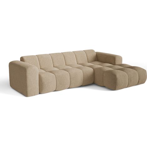 Canapé d'angle droit 5 places en bouclette taupe BLOOM (1/5)