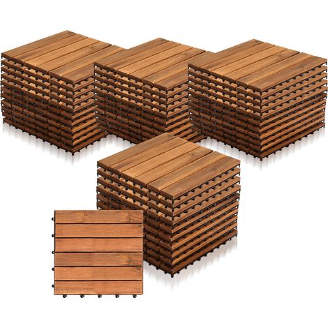 TolleTour Dalles terrasse Acacia 30x30cm 4m² 44 pièces clips solide facile à poser terrasse extérieure