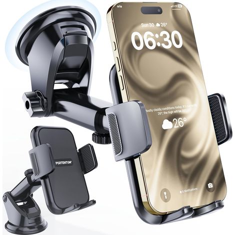 Support Telephone Voiture Ventouse renforcée – Nouvelle Version 2026 – Rotation 360° et Bras Extensible – Fixation Tableau de Bord et Pare-Brise – Compatible Tout Mobile 4 à 7,5" (1/5)
