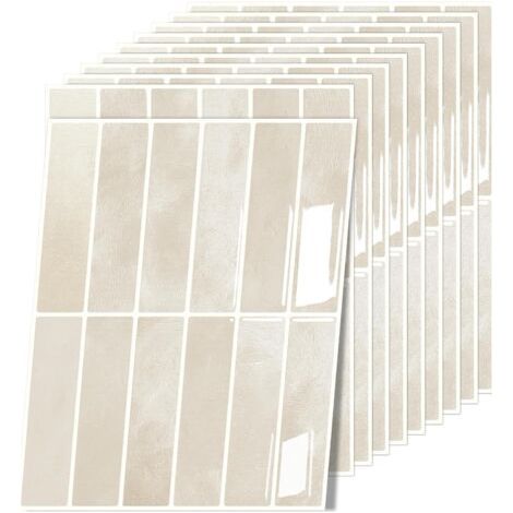 QORVA-10 Pièces (K-beige-22.9x29CM)  Credence Adhesive pour Cuisine Bain, 3D Dalle PVC Adhesive Murale, Sticker Carrelage Autocollant Mural, Carrelage Adhesif Mural pour Cuisine Salle de Bain