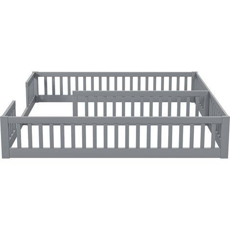 Lit panneau 90x200, lit enfant avec barrière, sans sommier, pour famille deux enfants, bois pin, style minimaliste, gris, matelas non inclus, gain de place, pour chambre enfant (1/5)
