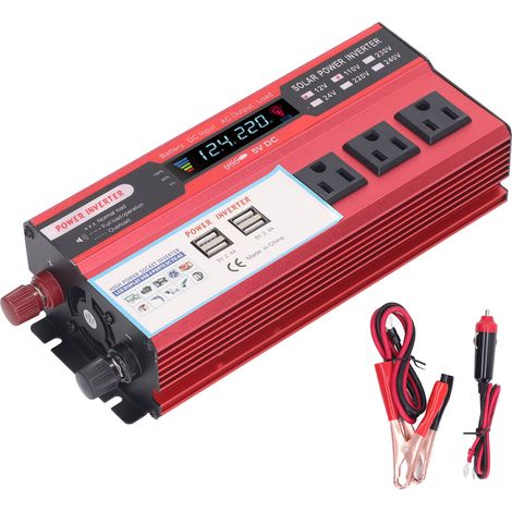 Convertisseur de puissance 1500W 3 prises AC 4 ports USB onde sinusoïdale modifiée pour voiture 110V 12V (DC10-14.8V) (1/5)