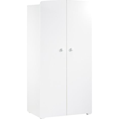 Les Tendances – Armoire enfant 2 portes laquée blanche – Dimensions 85 x 175 x 56 cm – 3 tablettes mobiles et penderie – Fabrication sans solvant