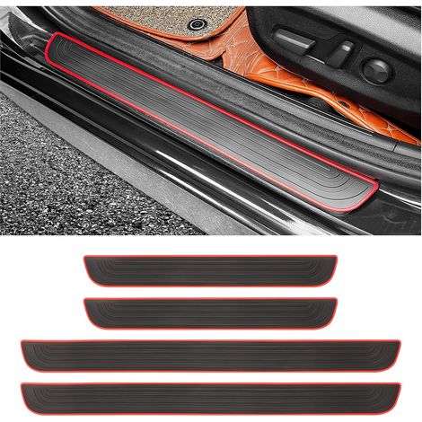 4PCS Seuil de Porte Adhesif pour Protection Portiere Voiture,Protege Portiere Voiture Anti-rayures,Protection Seuil de Porte Voiture,Étanches Universelles Accessoires Voiture (Noir/Rouge, Largeur 5CM) (1/5)