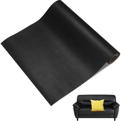 [NON UTILIZZATO] Toppa per riparazione pelle 137 x 50 cm, rotolo adesivo per pelle - Riparazione pelle PU - per divani, borse, giacche, sedili auto, mobili in pelle - Riparazione e restauro - Nero (1/4)