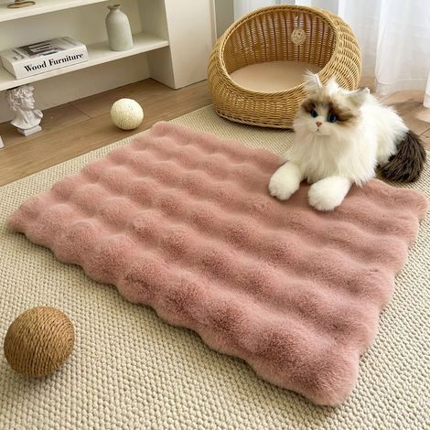 Coussin de cage en peluche thermique pour chat et chien - Pour chiot et chaton - Pour intérieur et extérieur - Auto-chauffant - Lavable en machine - 40 x 40 cm - Rose (1/3)