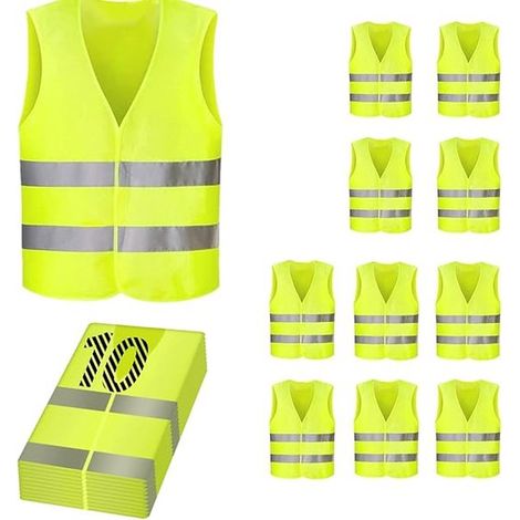Gilet de sécurité réfléchissant, gilet de chantier, vert, 56 x 68 cm, polyester, haute visibilité, universel, lot de 10 pièces (1/5)
