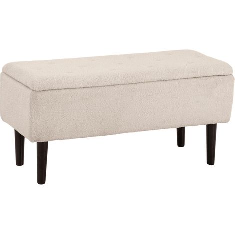 Banc de rangement / Coffre de rangement – Pieds en bois d'hévéa – 95 x 38 x 45 cm – Beige avec assise confortable et rangement intérieur idéal pour salon, chambre à coucher ou bureau
