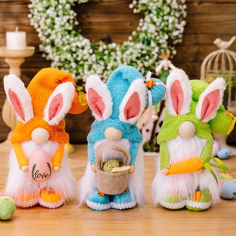 Gnome - Lapin De Pâques - Décoration De Printemps Pour Intérieur Et Fêtes - Ornement En Velours Et Pvc - Hauteur 28 Cm - 1 Pièce (1/5)