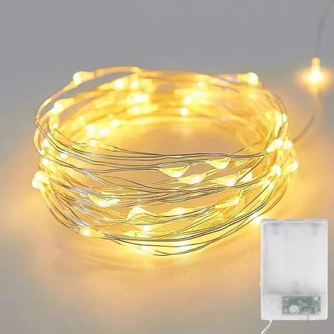 Guirlande Lumineuse, 10M 100LEDs Guirlande Led à Pile, 2 Modes d'Eclairage Fairy Lights pour Décoration Noël, Chambre, Arbre, Mariage, Jardin, Fête, Bouteille, Blanc Chaud (1/5)