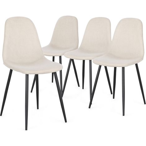 Lot de 4 chaises BORELA – tissu & pieds acier noir-Beige/Noir (1/5)