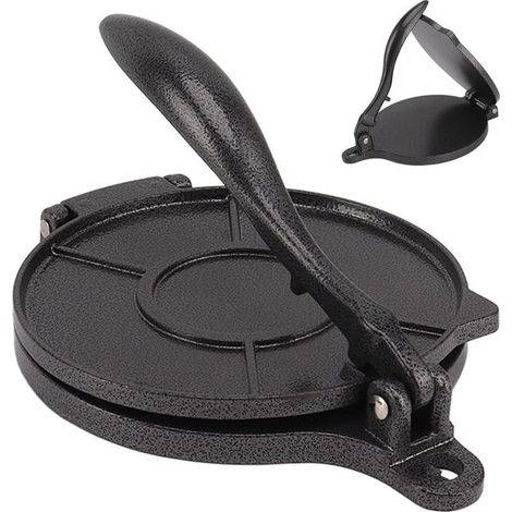 Presse à tortillas - Appareil à roti - Outils de presse - Appareil à crêpes - Appareil à tortillas de maïs - Presse à pain plat - 16 cm - Noir (1/5)