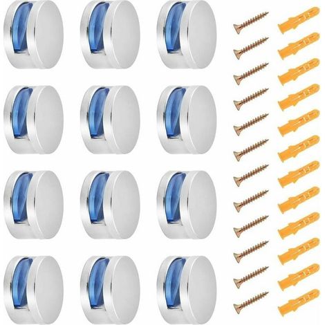 Pince de serrage 12pcs Bains Pince de Verre Clips Miroir Clips Verre en Alliage Zinc Support Mural Clip en Verre Rond pour étagère de 3-6mm d'épaisseur