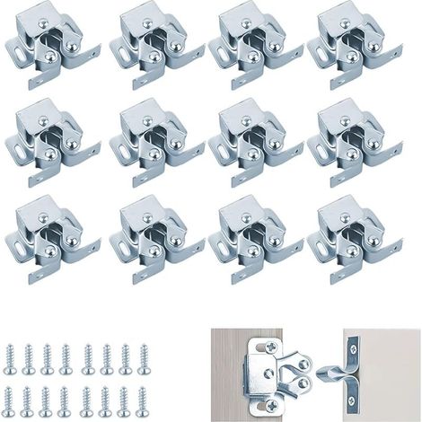 12 Pièces Loqueteaux À Double Roulettes Double rouleau Fermetures À Double Galet, Loquet Porte Placard avec Vis, Métal Fermetures pour Portes pour Bibliothèque, Armoire, Placard et Penderie (1/5)