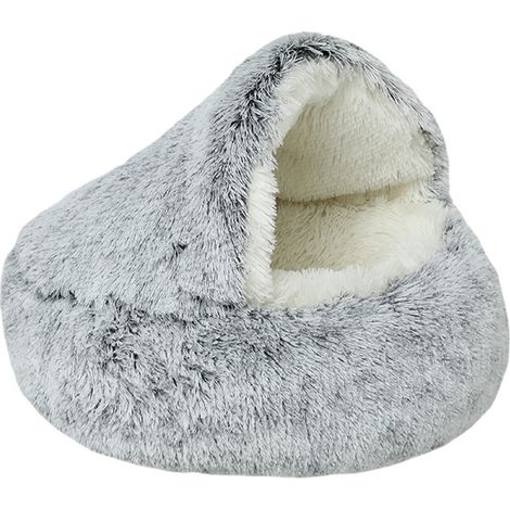Lit apaisant pour chien et lit-niche pour chat avec housse à capuche, pour petits animaux, lit moelleux en fausse fourrure antidérapante, diamètre extérieur 40 cm (1/5)