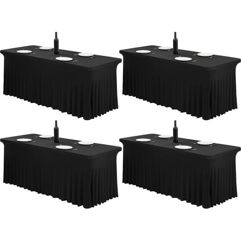 Lot de 4 jupes de table ajustées en élasthanne avec jupe, lavables, infroissables, pour tables rectangulaires de 1,8 m, nappes avec rideaux ondulés pour mariages, banquets, événements (1/5)