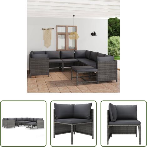 Poly Rattan - 9-tlg. Garten-Lounge-Set mit Kissen Poly Rattan Grau (1/5)