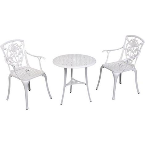 Inko Bistro-Set Rose Alu-Guss Tisch Ø 66 cm Stühle mit Armlehnen 2 Farben zur Wahl weiß (1/2)