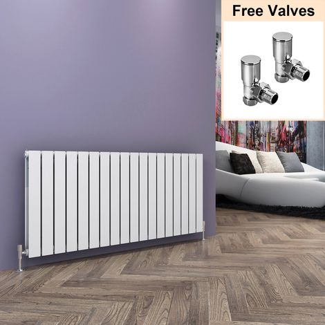 ELEGANT White Horizontal Double Flat Panel Radiator 600x1368mm Designer Radiator with Angled Radiator Valves (1/5)