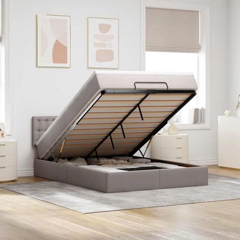 vidaXL Lit ottoman avec matelas taupe 140x190 cm tissu (1/5)