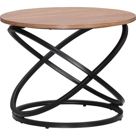Table basse ronde style industriel en métal noir et plateau en bois - dim. Ø 60 x 46H cm idéal pour salon, chambre à coucher ou bureau en bois massif solide et élégant