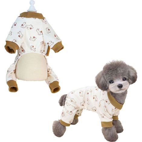 Pyjama pour petits chiens, vêtements pour chiens à 4 pattes, pyjama en velours doux et extensible, vêtements pour chiots et chats, combinaison pour chiens (kaki), taille L