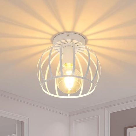 GOECO Plafonnier industrie Vintage - E27 Abat-jour cage en métal, Blanc Lampe de Plafond Rétro pour Couloir Entrée Cuisine Salon Chambre(Sans ampoule) (1/5)