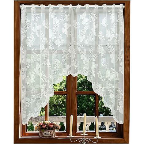 1 Pièce Rideau Voilage,Rideaux Voilage 150 x 100CM,Voilage Blanc Translucides,Voilages Transparent à Motif Papillon pour Décoration Intérieure de Petit Fenêtre Placard Armoire (1/5)