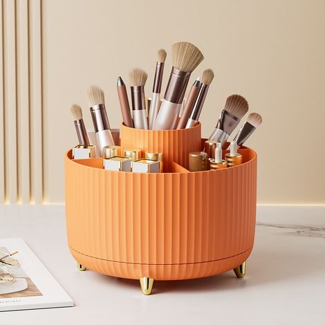 Orange Organisateur de bureau rotatif à 360 °, Stockage Boîte Cosmétique Multifonctionnel, organiseur de bureau, porte-crayons, multifonction, pour la maison, boîte de rangement, étagère de rangement (1/5)
