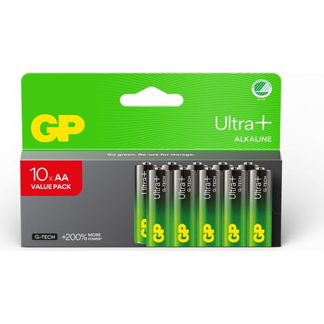 GP - Ultra Plus Alkaline Battery, Size AA, 15AU/LR6, 1.5V (10-pack)
