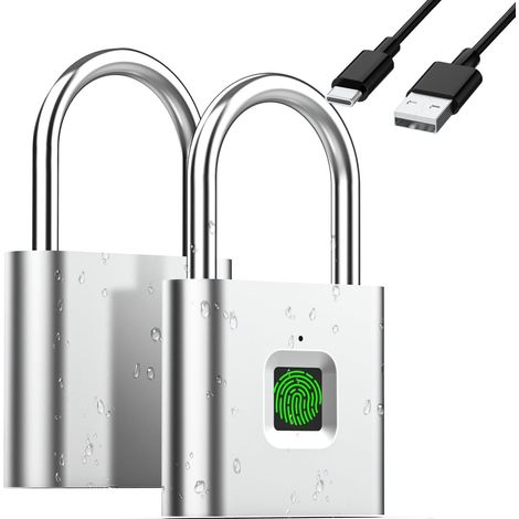 Cadenas numérique à empreintes digitales, rechargeable par USB, sans clé, étanche IP67, pour l'intérieur et l'extérieur, argenté (1/5)