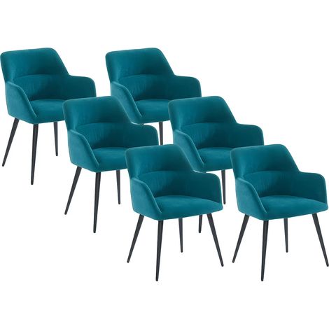 Lot de 6 chaises avec accoudoirs en tissu et métal noir - Bleu - HEKA (1/5)