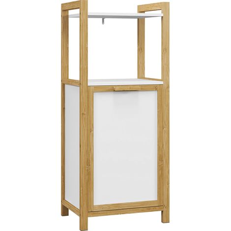 Panier à linge en bambou sur pied, gain de place pour salle de bain - 2 niveaux de rangement - dimensions 40x30x86,5 cm (1/5)