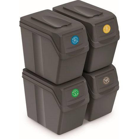 Setde 4 bidoni dede bidoni per rifiuti KEDEN SORTIBOX per il riciclaggio, grigio, volume 4x20L (1/5)