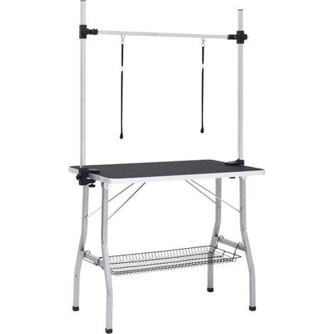 Tavolo pieghevole per la toelettatura di animali domestici, ideale per tagliare il pelo degli animali e per uso domestico professionale. Per cani e gatti. Altezza regolabile. Colore nero, dimensioni: (1/5)
