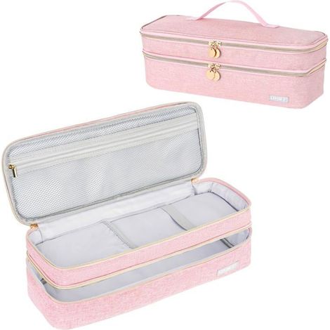Étui compatible avec la brosse séchoir à cheveux Revlon, pochette de rangement pour brosses et sèche-cheveux électriques, double compartiment, rose (1/5)