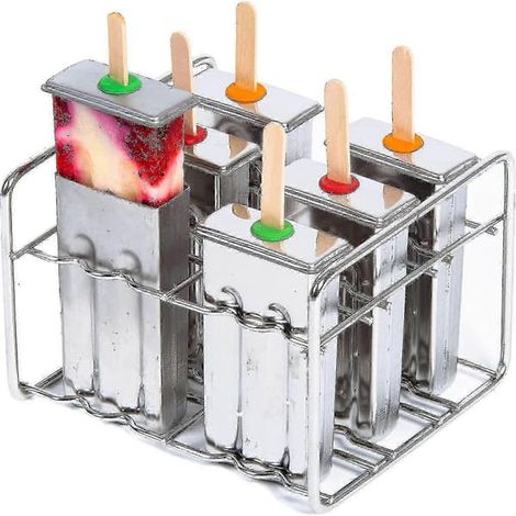 Ecleanfy - Moules à glace en acier inoxydable. Ensemble de moules à glace simples pour enfants. 6 moules à glace sans BPA à bords carrés + plateau pour les moules et bac de récupération. (1/5)