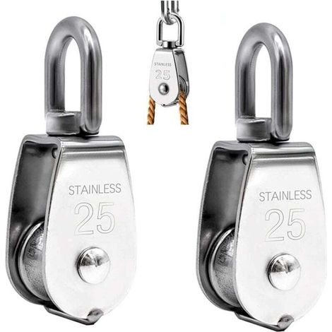 Lot de 2 Poulie de Levage, Poulie Simple en Acier Inoxydable 304 Poulie Simple M25 Charge 150kg-DOU (1/4)